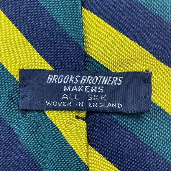 Vintage Brooks Brothers Yellow & Green Striped Silk Tie Woven In England - Picture 2 of 7